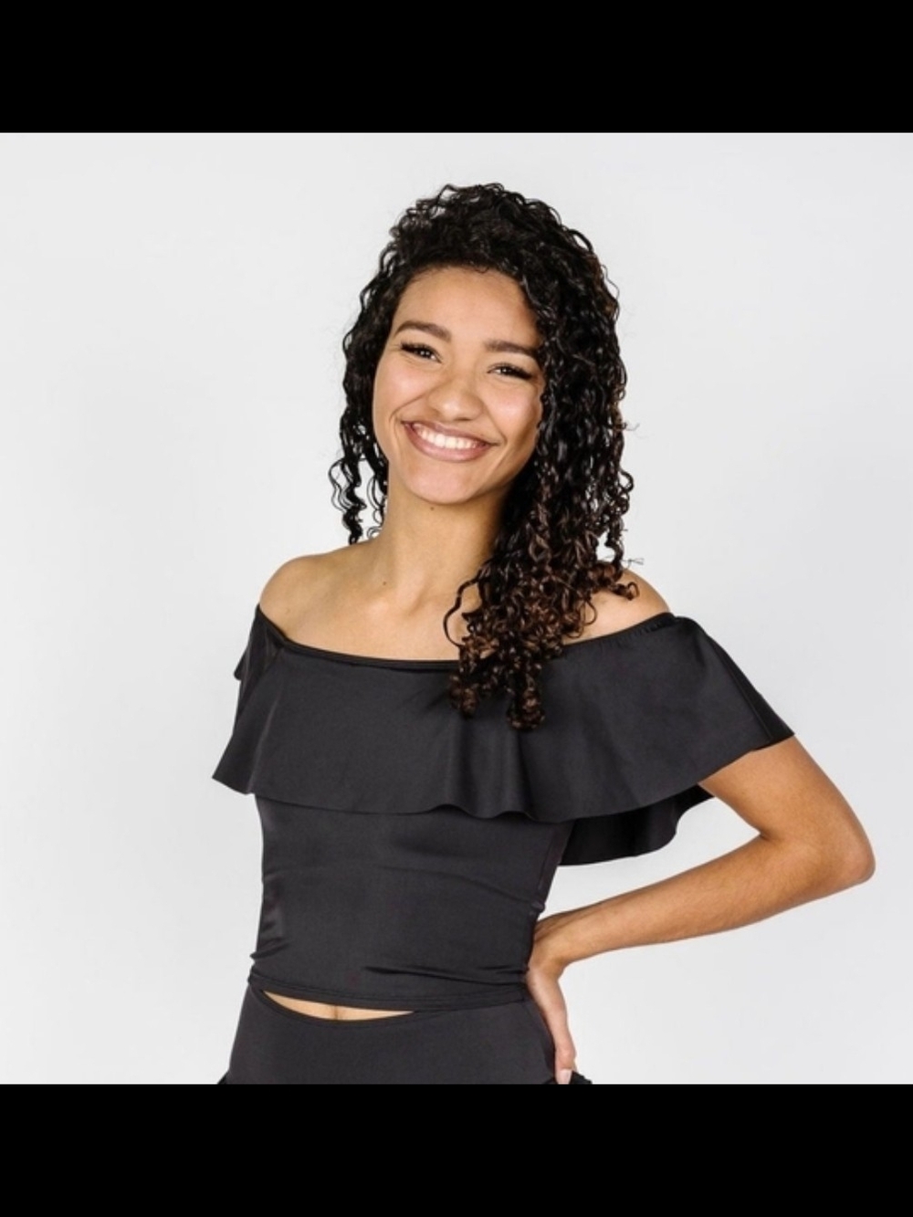Off-Shoulder Ruffle Black Women’s Kortni Jeane Swim Top